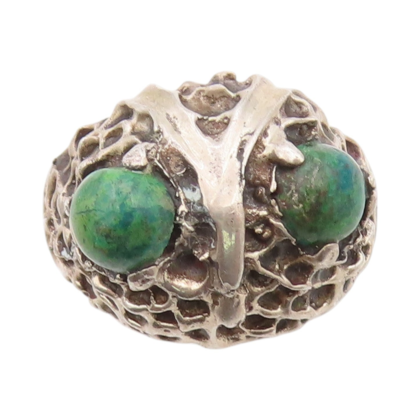 925 Sterling Silver Vintage Ring Cabochon Turquoise Eyed Owl Design Sz 9 RG33283
