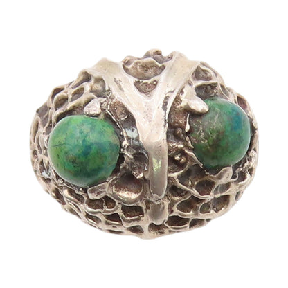 925 Sterling Silver Vintage Ring Cabochon Turquoise Eyed Owl Design Sz 9 RG33283