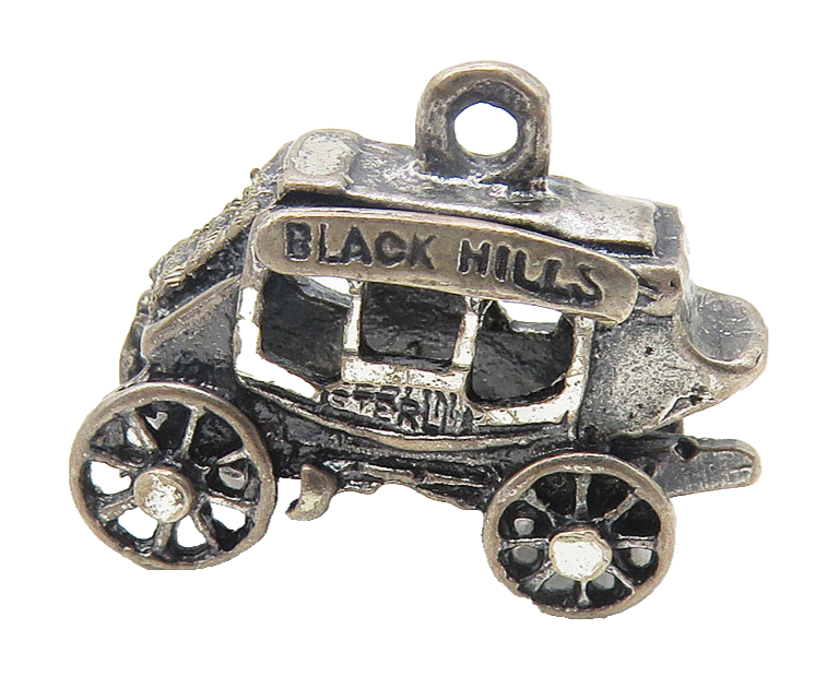 925 Sterling Silver  Vintage Oxidized Black Hills Carriage Car Pendant  PT8918