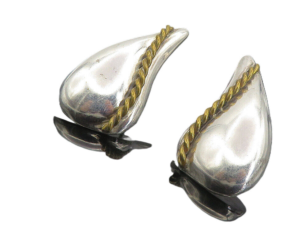MEXICO 925 Sterling Silver  Vintage Two Tone Rope Twist Drop Earrings  EG4470