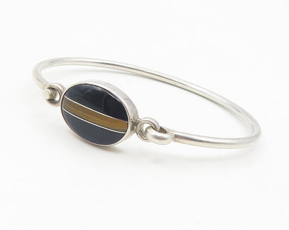 CII MEXICO 925 Silver  Vintage Black Onyx & Tiger's Eye Bangle Bracelet BT4636