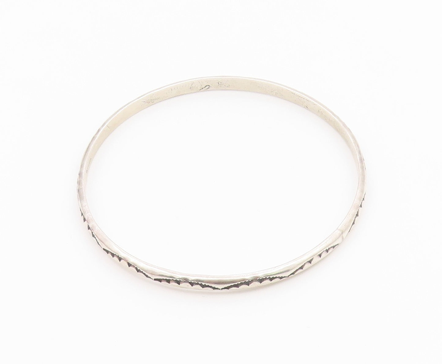 NAVAJO 925 Sterling Silver Vintage Etched Pattern Shiny Bangle Bracelet BT8214