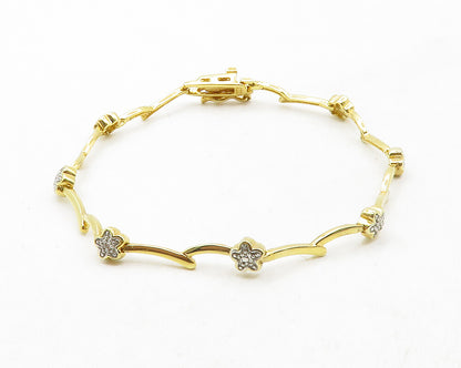 925 Sterling Silver  Genuine Diamonds 2 Tone Floral Bar Chain Bracelet  BT4812