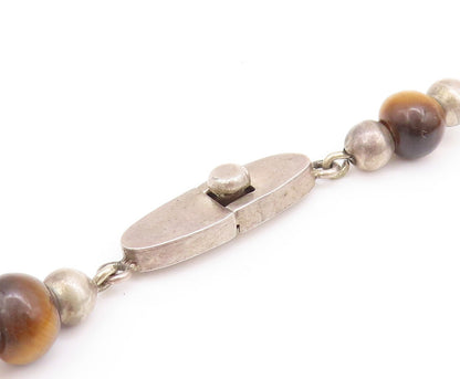 925 Sterling Silver Vintage Necklace MEXICO Designer Beaded Tiger's Eye   NE4413