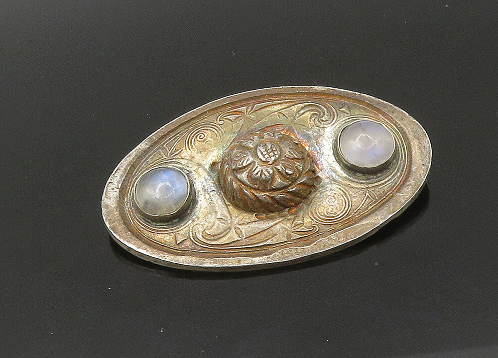 DAYNA 925 Silver  Vintage Cabochon Moonstone Flower Dome Brooch Pin  BP8916