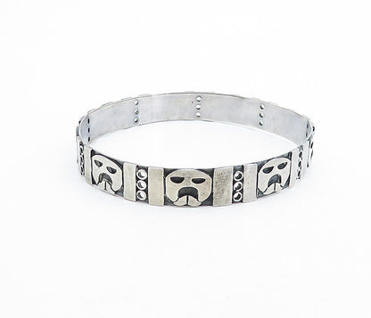 CM MEXICO 925 Sterling Silver Vintage Face Pattern Bangle Bracelet  BT3036