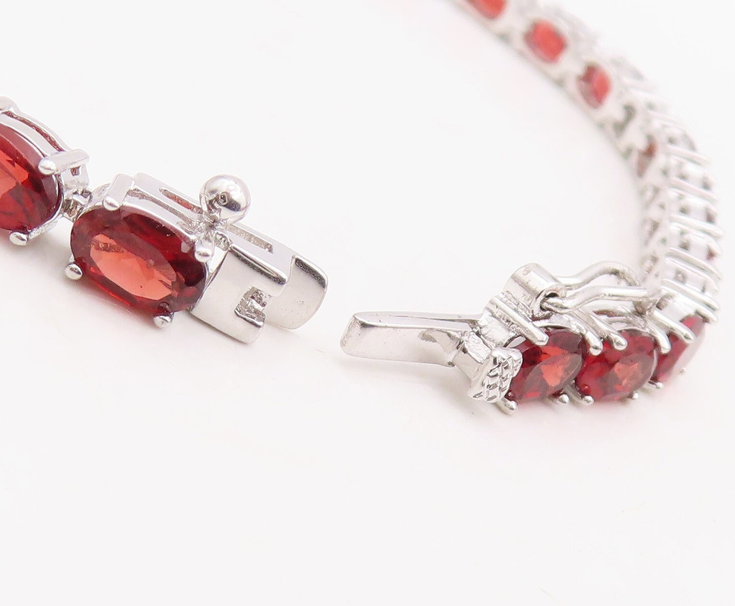 925 Sterling Silver Vintage Bracelet Diamonds & Oval Cut Garnet Band BT10855