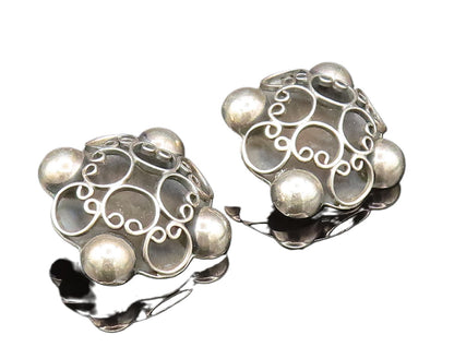 MEXICO 925 Silver  Vintage Beaded Pretzel Twist Non Pierced Earrings  EG11829