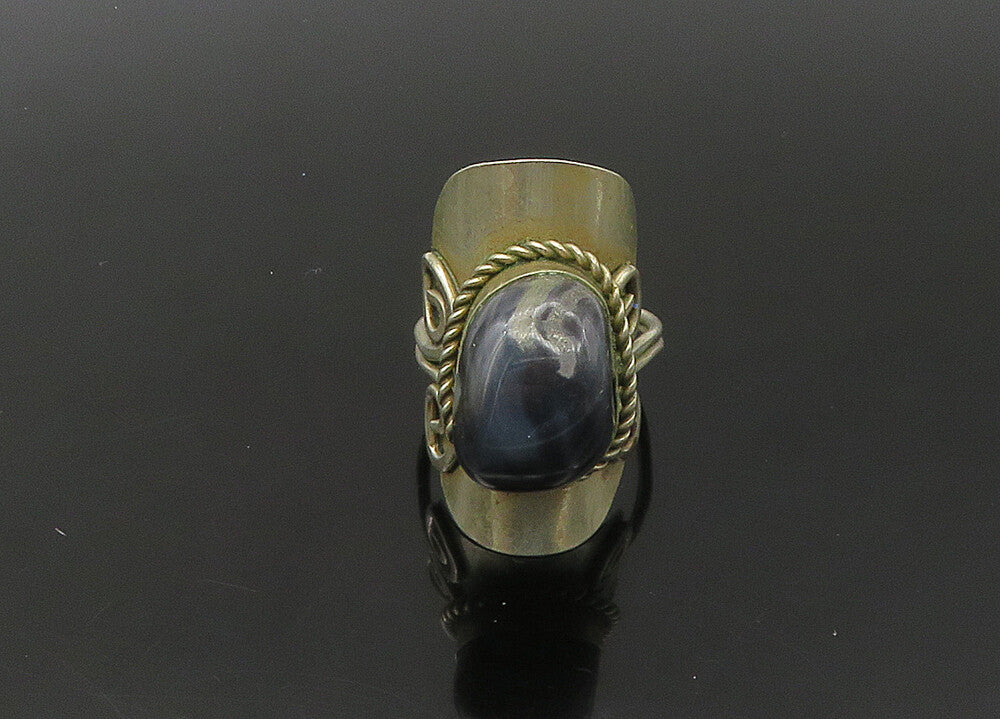 925 Sterling Silver  Vintage Agate Adjustable Cocktail Ring Sz 9  RG22463