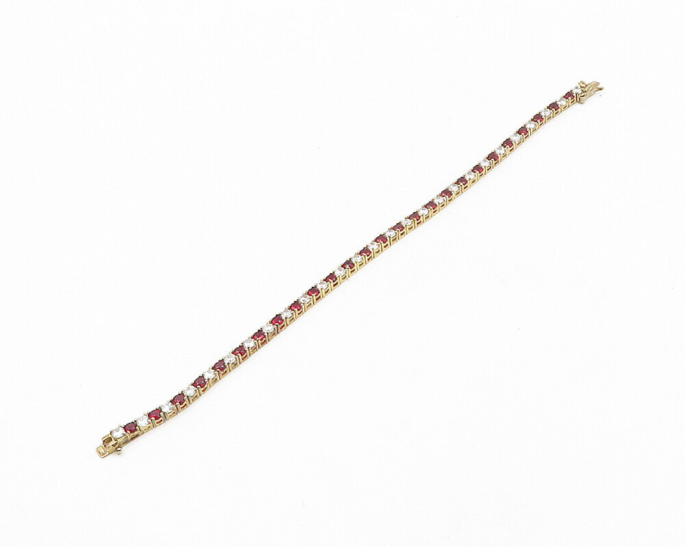 925 Sterling Silver  Cubic Zirconia & Garnet Gold Plated Chain Bracelet BT7375