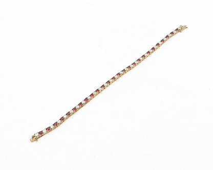 925 Sterling Silver  Cubic Zirconia & Garnet Gold Plated Chain Bracelet BT7375