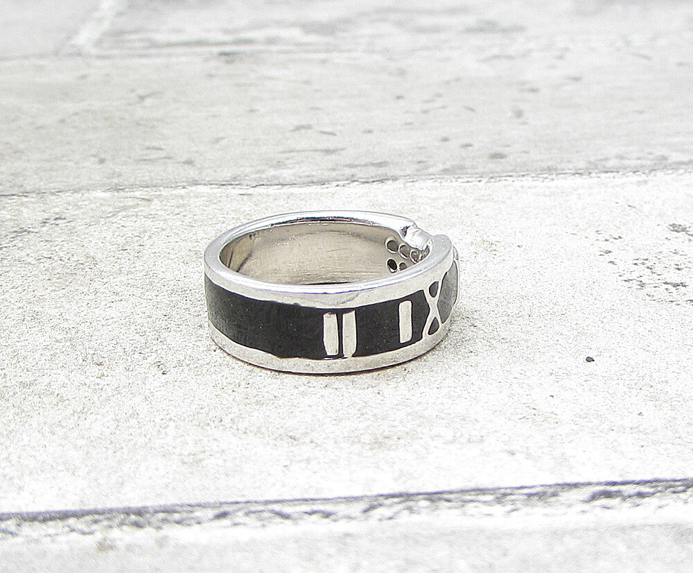 925 Silver  White Cubic Zirconia Enamel Roman Numerals Band Ring Sz 6  RG1966