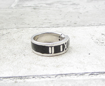 925 Silver  White Cubic Zirconia Enamel Roman Numerals Band Ring Sz 6  RG1966