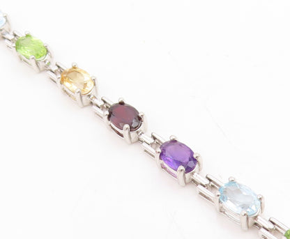 925 Sterling Silver Vintage Bracelet Multi Gemstone Elegant Tennis Link  BT11747