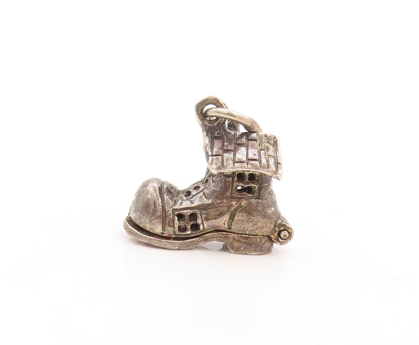 925 Sterling Silver Vintage Pendant Boot Family Home Charm (OPENS)  PT23855