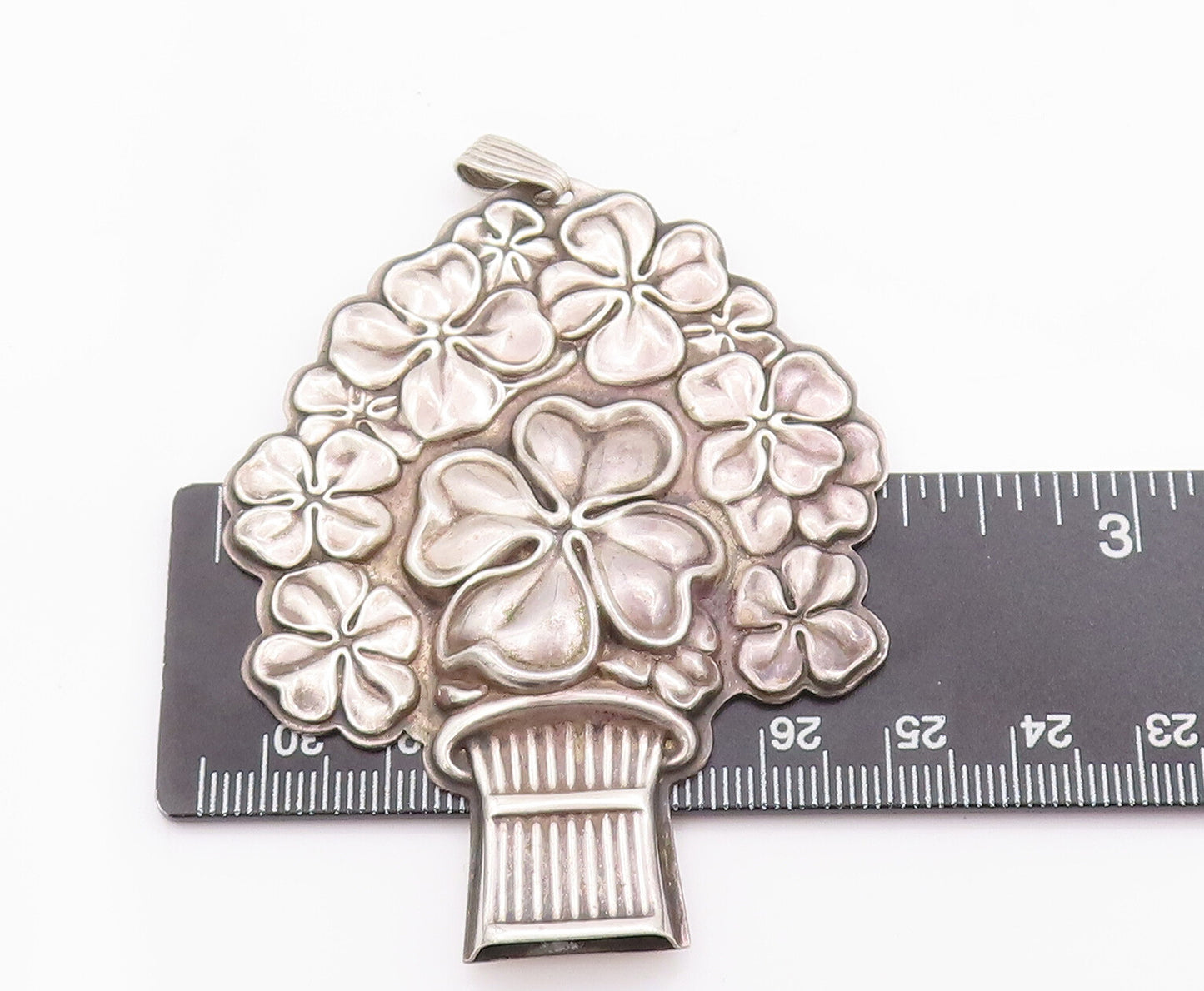 925 Sterling Silver Vintage Pendant REED & BARTON Carved Flower Bouquet  PT22900