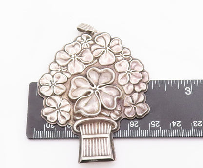 925 Sterling Silver Vintage Pendant REED & BARTON Carved Flower Bouquet  PT22900