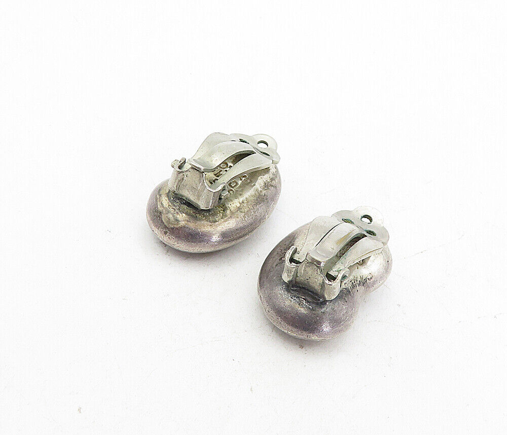 MEXICO 925 Sterling Silver  Vintage Hollow Bean Non Pierce Earrings  EG4021