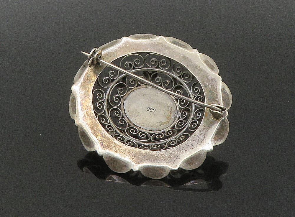 925 Silver   Vintage Cabochon Cut Labradorite Floral Dome Brooch Pin  BP9172