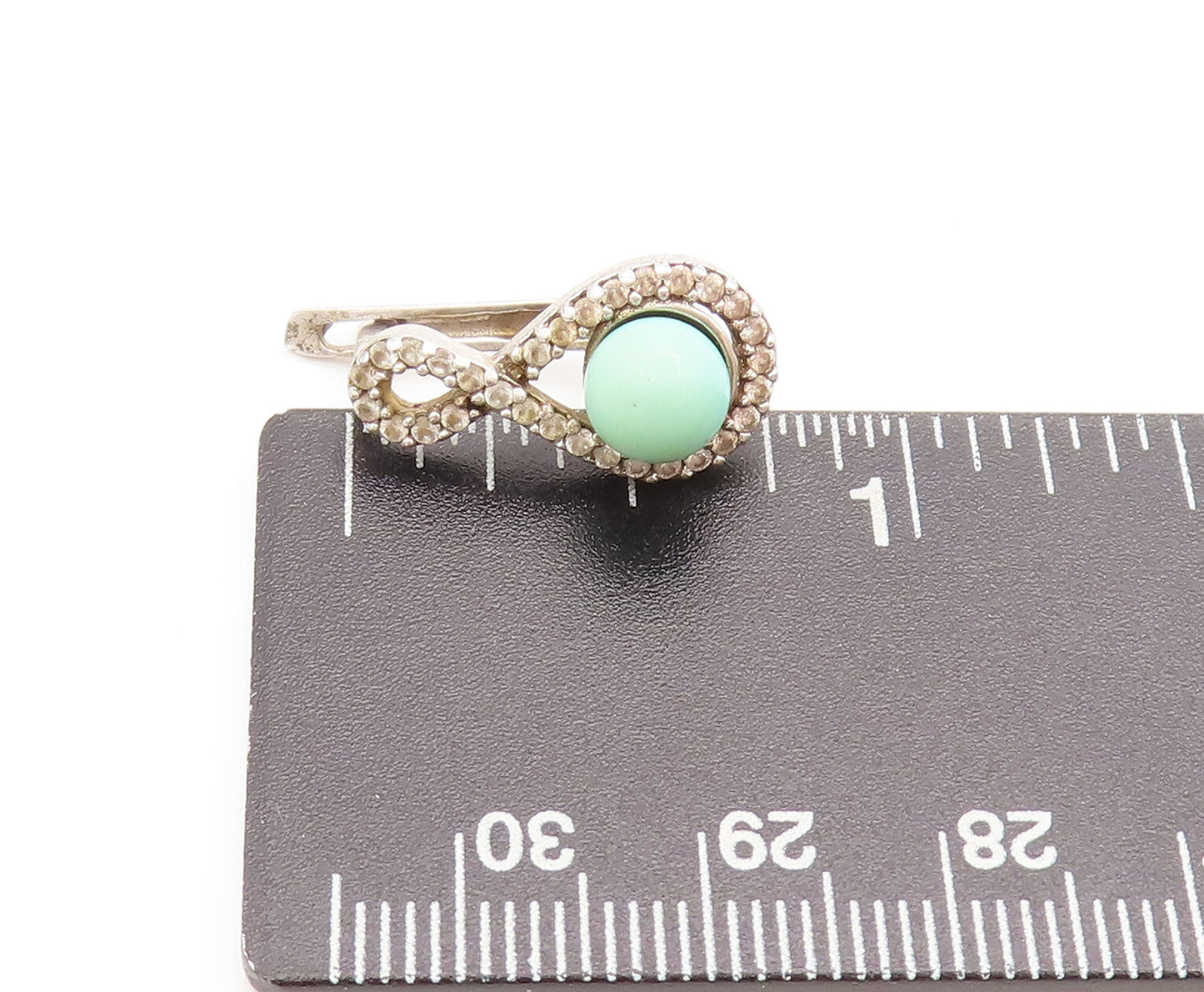 925 Silver  Vintage Pastel Green Cabochon Pulled CZ Infinity Earrings  EG12602