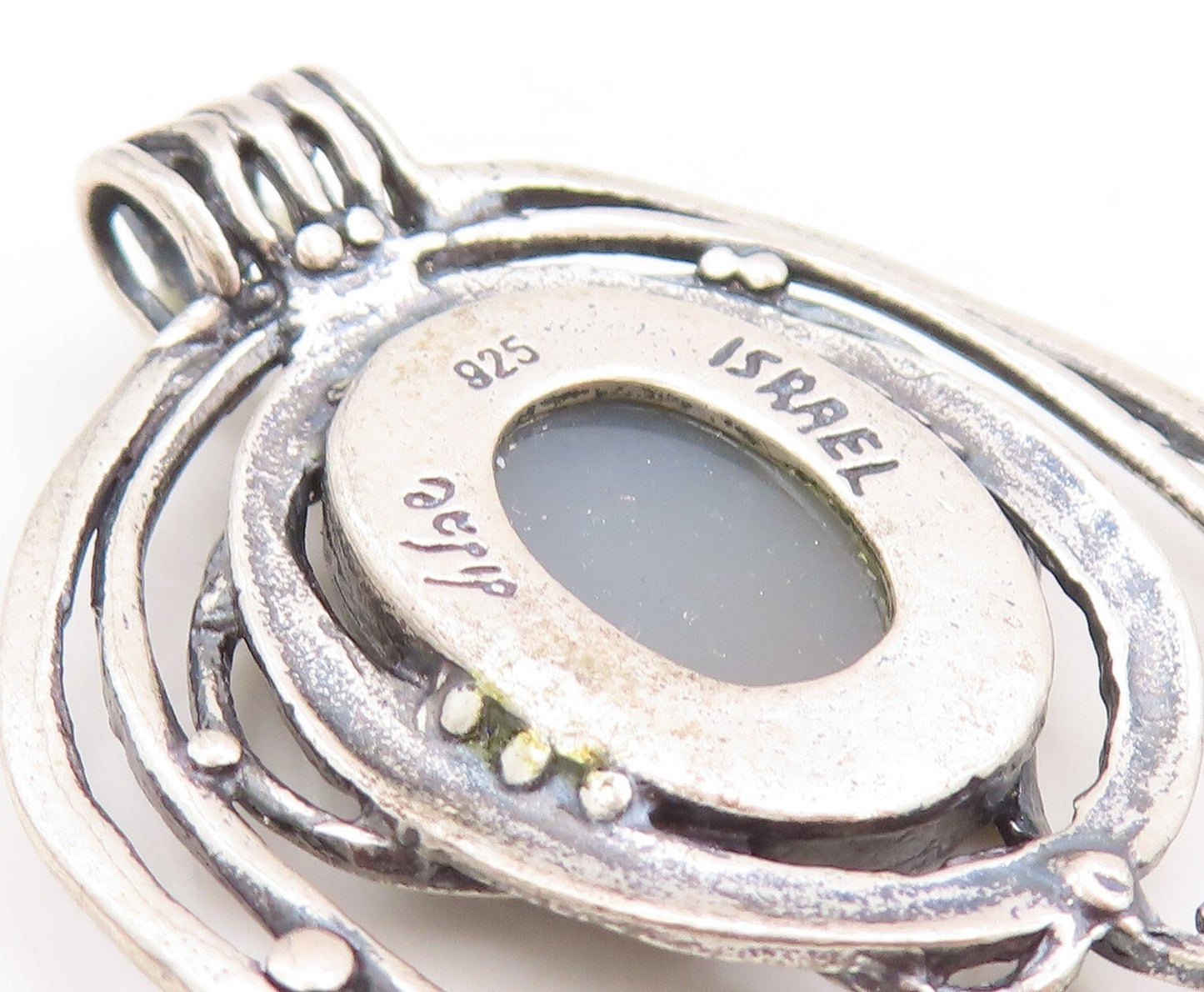 925 Sterling Silver Vintage Pendant SHABLOOL ISRAEL Cutout Drusy Quartz  PT23792