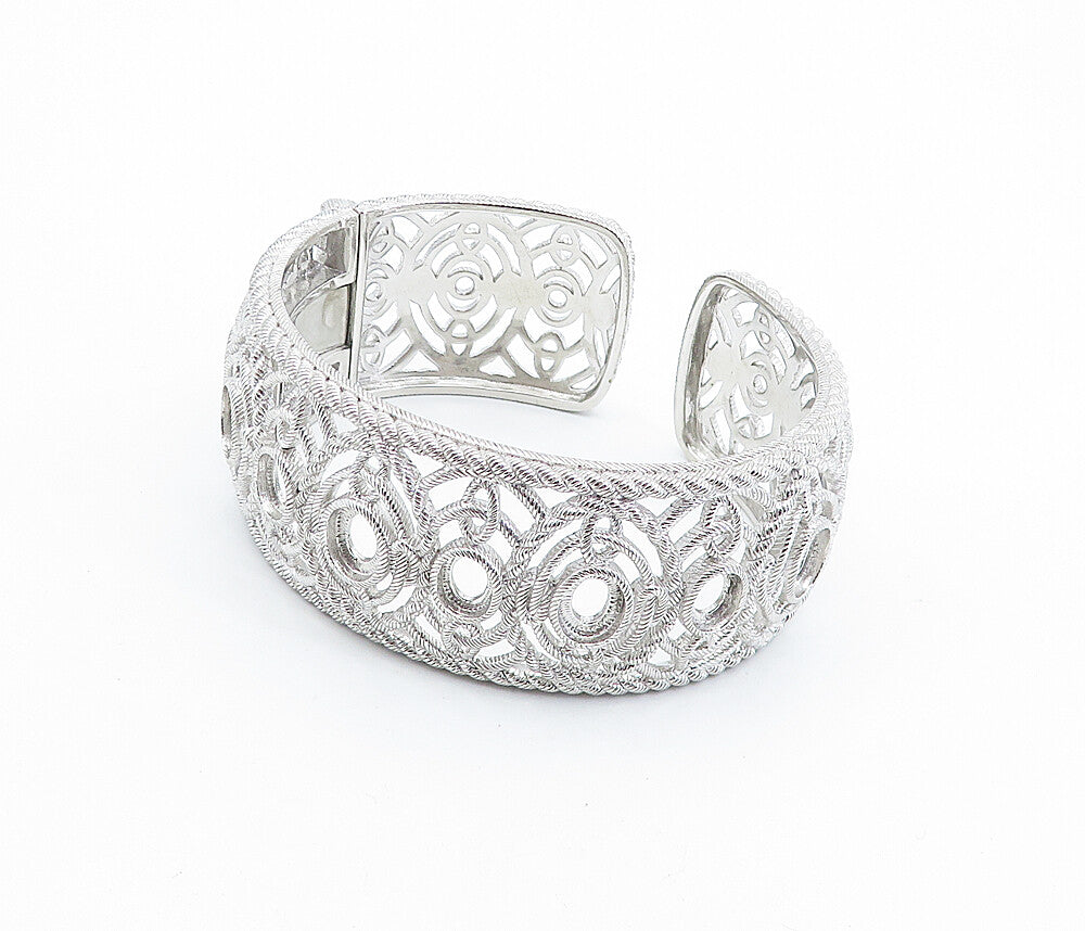 JUDITH RIPKA 925 Sterling Silver  Shiny Open Twist Design Cuff Bracelet BT2979
