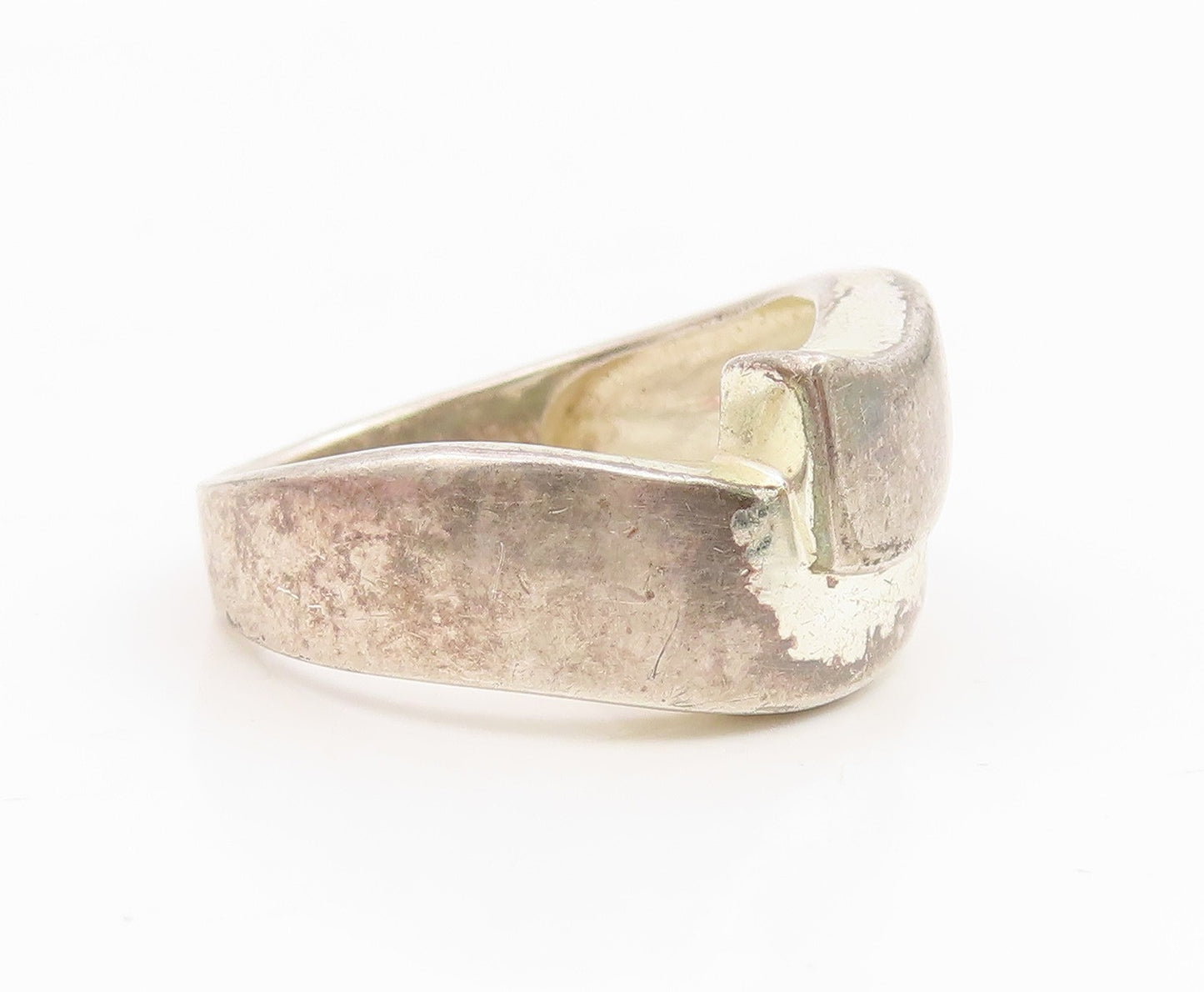 925 Sterling Silver Vintage Ring Modernist Crossover Wide Band  Sz 8.5  RG34953