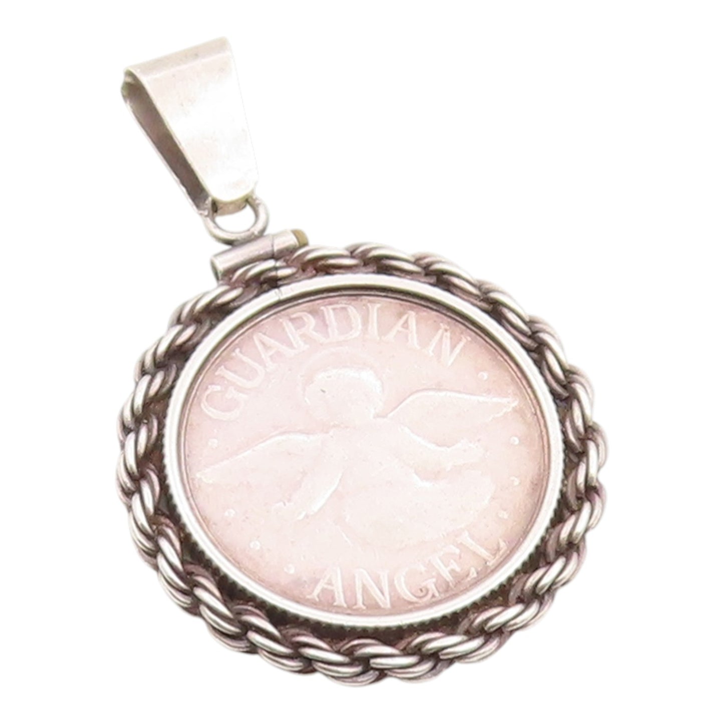 925 Sterling Silver Vintage Pendant Guardian Angel Twisted Rope Edge  PT26130