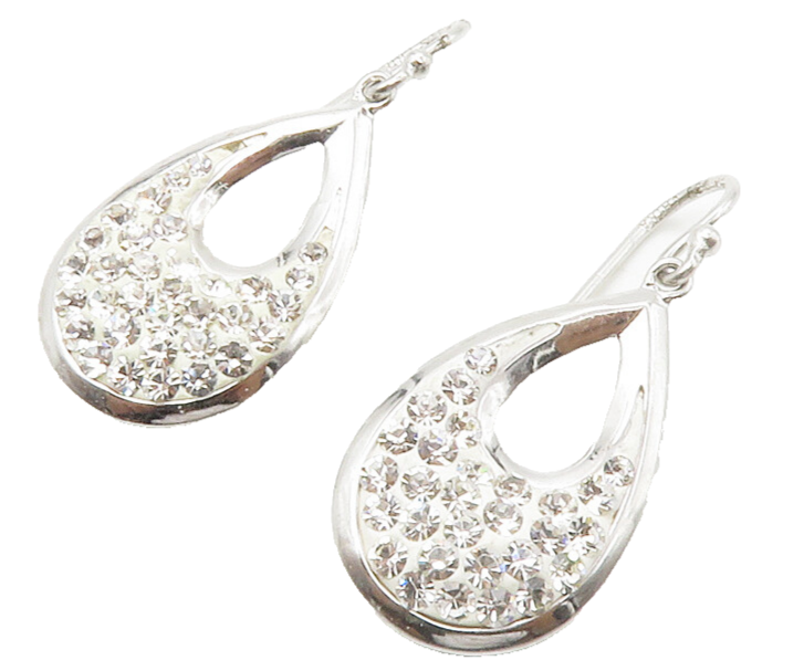 925 Sterling Silver  Sparkling Cubic Zirconia Open Tear Drop Earrings  EG7345