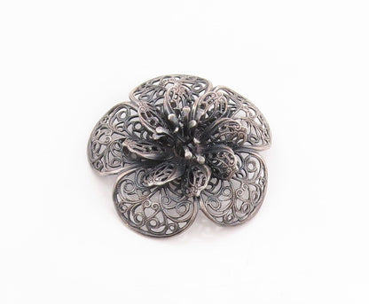 925 Sterling Silver Vintage Brooch Antique Daisy Floral Filigree Design  BP11836
