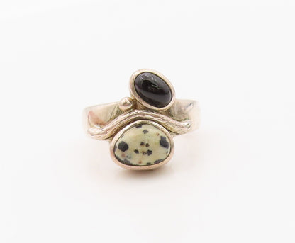 925 Sterling Silver Vintage Ring WHITNEY KELLY Jasper & Onyx Band  Sz 8  RG36390