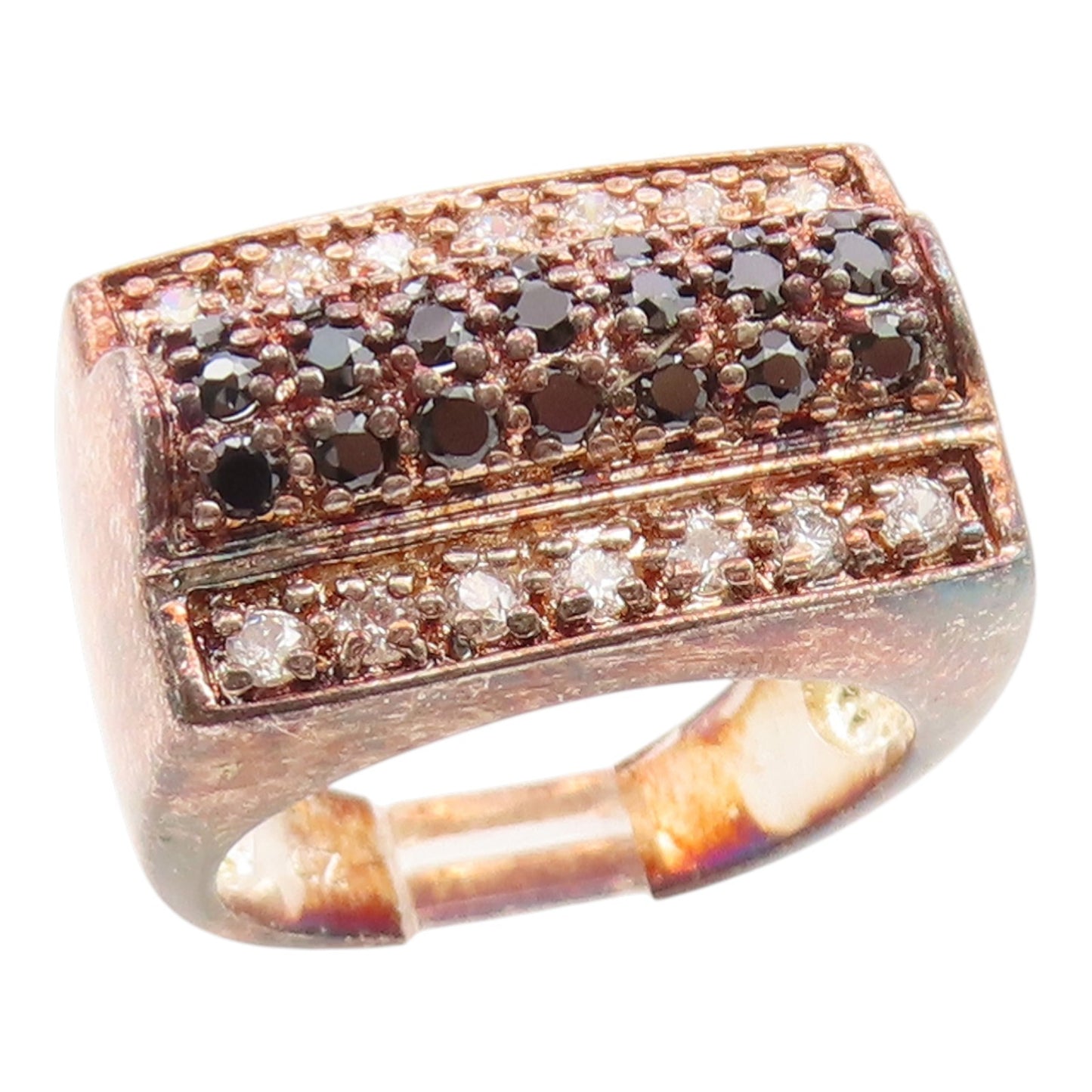 925 Sterling Silver Vintage Ring Spinel & CZ Geometric Pave Band  Sz 6  RG35924