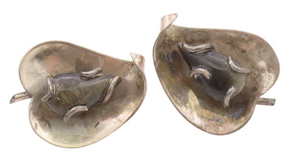 925 Sterling Silver Vintage Earrings MEXICO Drop Shape Gemstone Leaf  EG13481