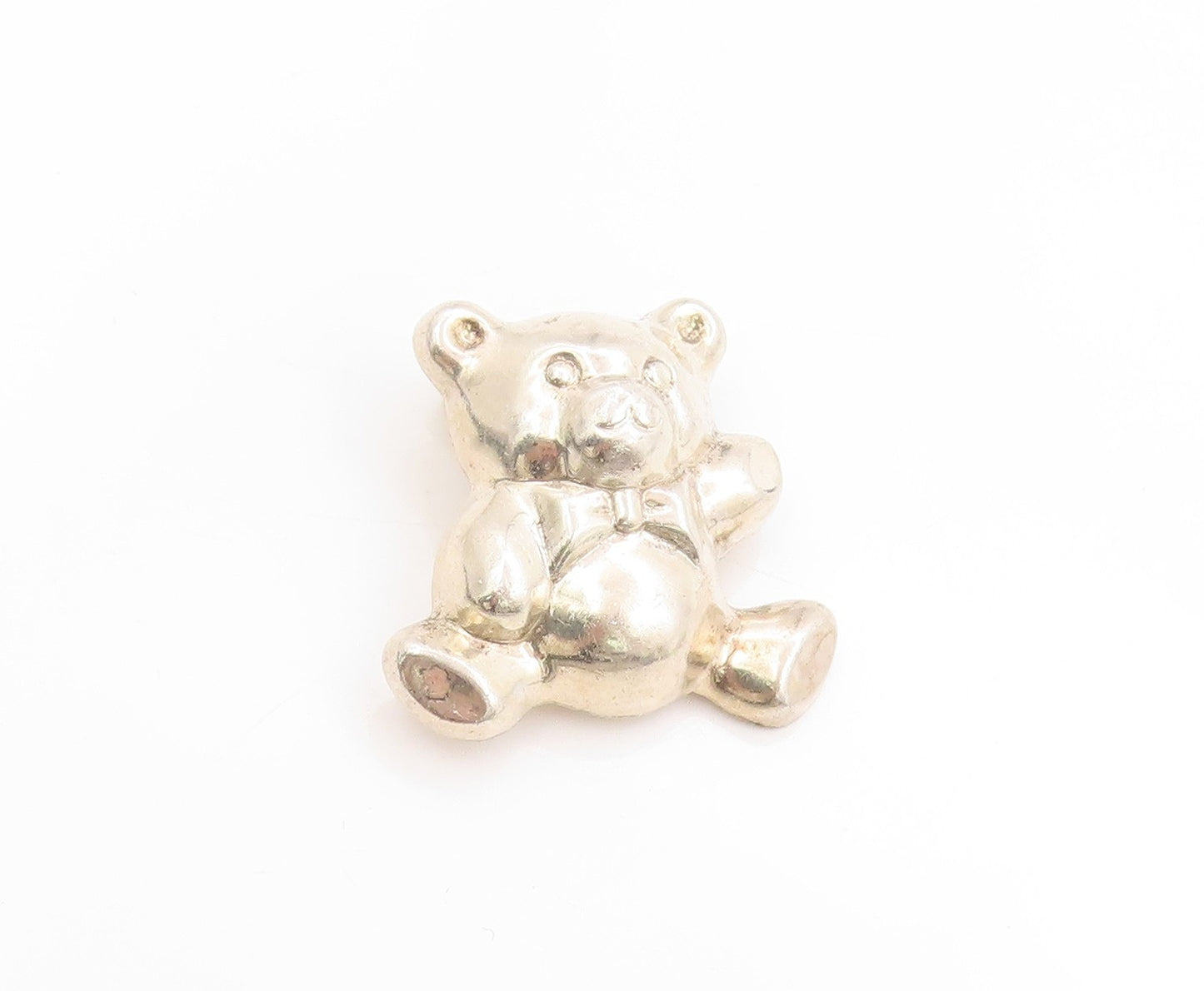925 Sterling Silver Vintage Brooch Minimalist Puffy Teddy Bear Charm Pin BP11925