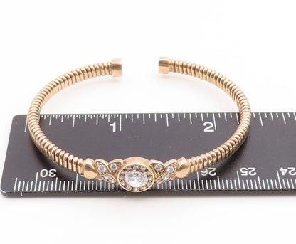 925 Sterling Silver Vintage Bracelet Gold Plated CZ Crossover Swirl Cuff BT11899