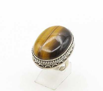 925 Silver  Vintage Cabochon Tiger's Eye Swirl Cocktail Ring Sz 7.5  RG16398