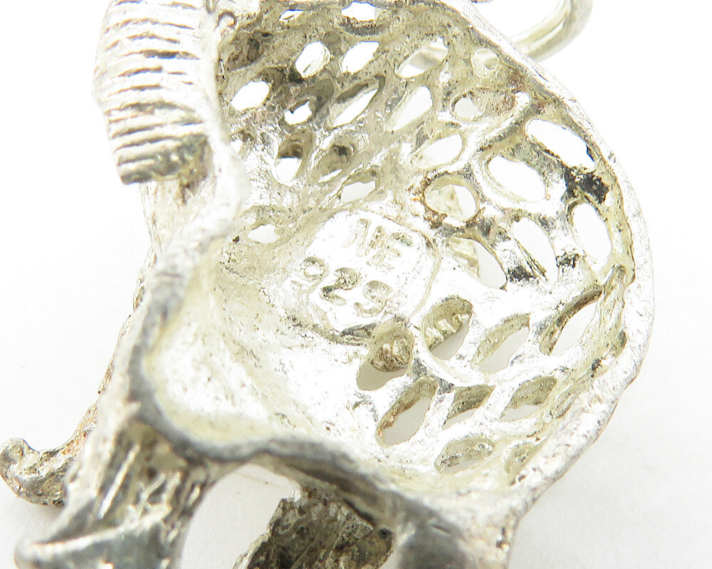 925 Sterling Silver  Vintage Shiny Diamond Cut Elephant Motif Pendant  PT8952