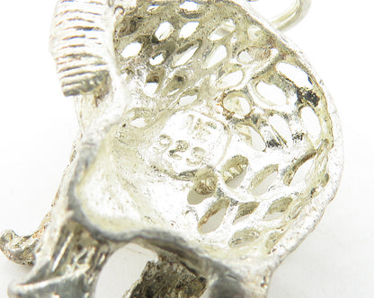 925 Sterling Silver  Vintage Shiny Diamond Cut Elephant Motif Pendant  PT8952