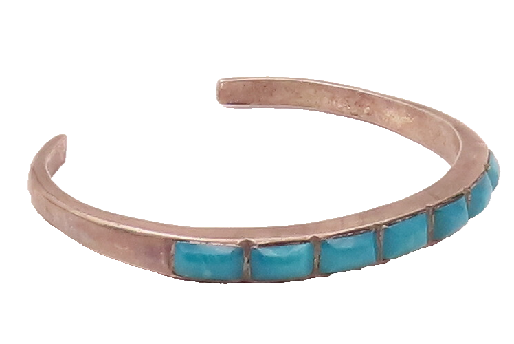 SOUTHWESTERN 925 Sterling Silver Vintage Minimalist Turquoise Bracelet BT9824