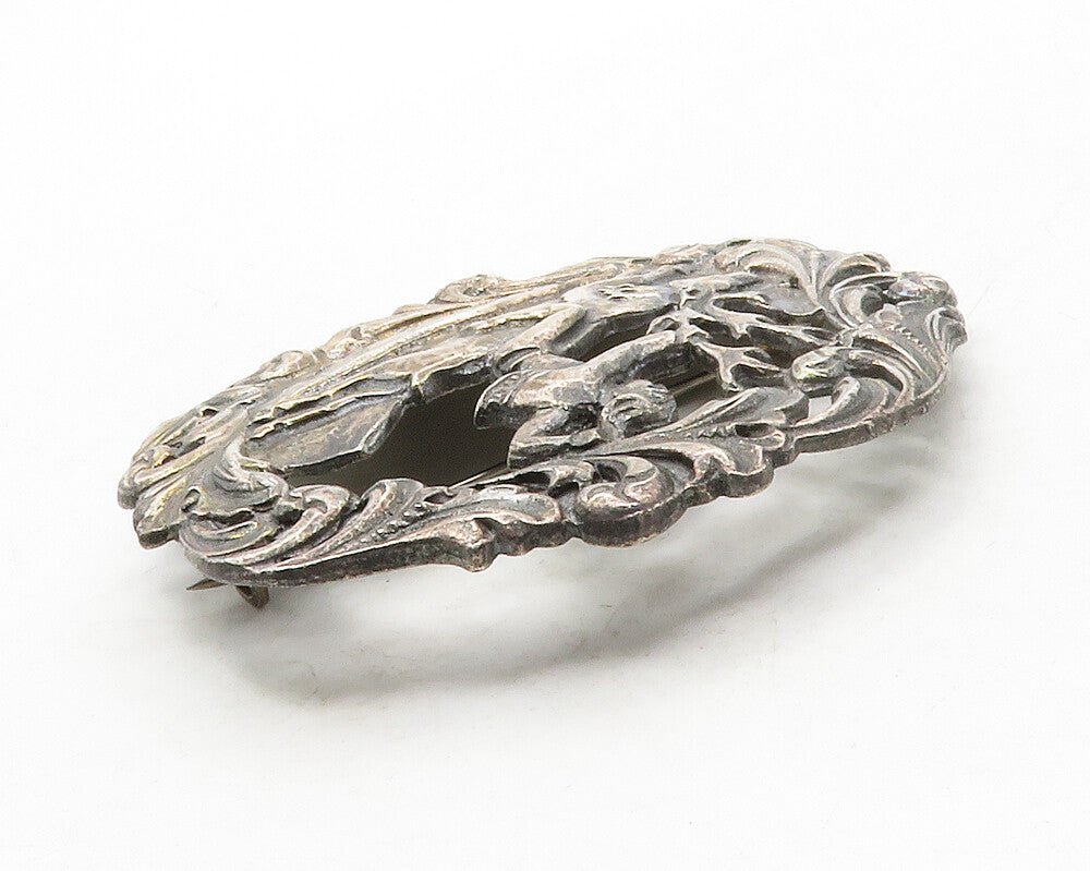 NORSK TINN 925 Silver  Vintage Dark Tone Man Riding Reindeer Brooch Pin BP5016