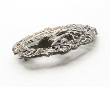 NORSK TINN 925 Silver  Vintage Dark Tone Man Riding Reindeer Brooch Pin BP5016