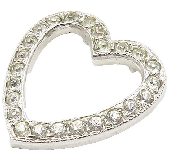925 Sterling Silver  Vintage Cubic Zirconia Open Love Heart Pendant  PT13264
