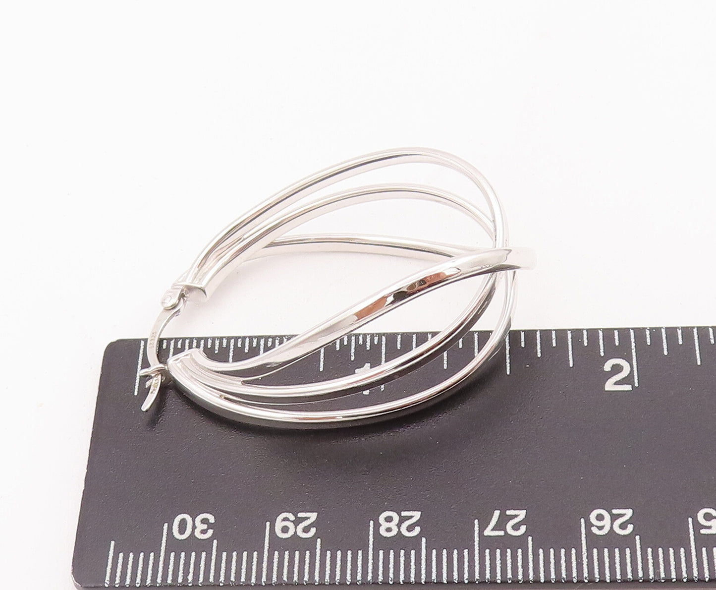 925 Sterling Silver Vintage Earrings Designer Cutout 3 Connected Hoops  EG12922