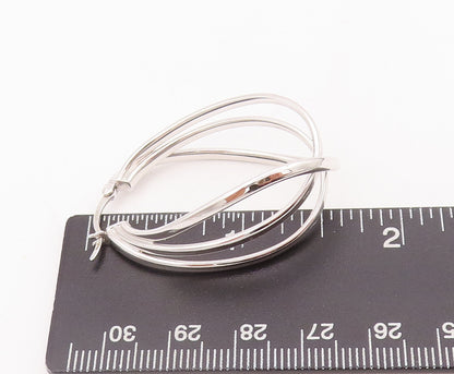 925 Sterling Silver Vintage Earrings Designer Cutout 3 Connected Hoops  EG12922