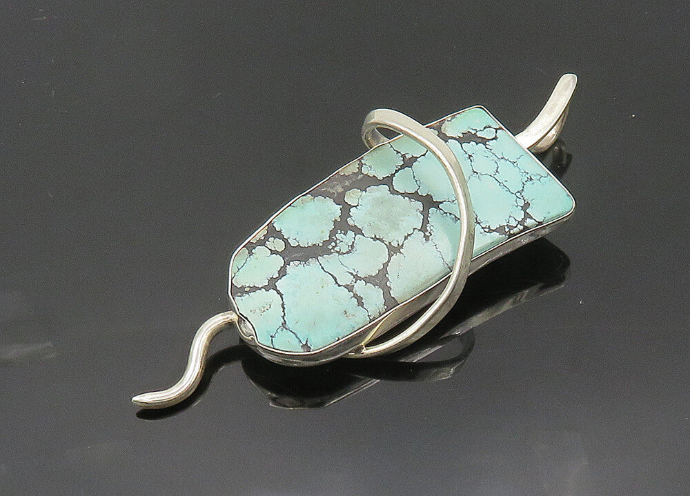 SAL STURIALE 925 Silver  Vintage Turquoise Modernist Shiny Brooch Pin  BP8026