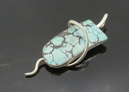 SAL STURIALE 925 Silver  Vintage Turquoise Modernist Shiny Brooch Pin  BP8026