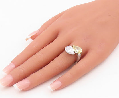 925 Sterling Silver Vintage Ring Drop Cut Citrine & CZ Bypass  Sz 7  RG31727