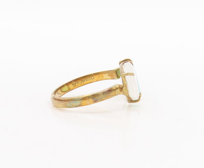 925 Sterling Silver Vintage Ring Gold Plated White Blue Gemstones Sz 8.5 RG29682