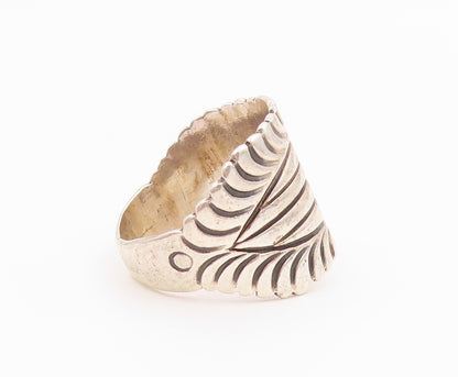 925 Sterling Silver Vintage Ring MORGAN APACHE NAVAJO Ribbed Band  Sz 8  RG36414