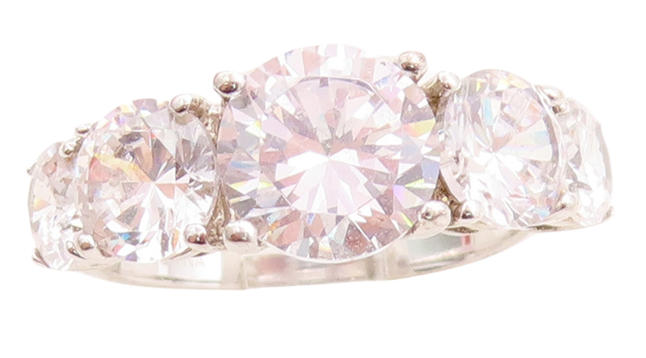 925 Sterling Silver Vintage Ring 5 Stone Round Cut Topaz band Sz 7  RG31621